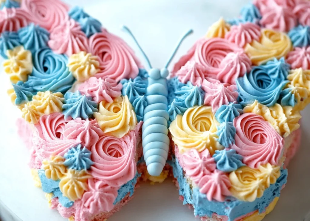 Close up of butterfly shaped cake