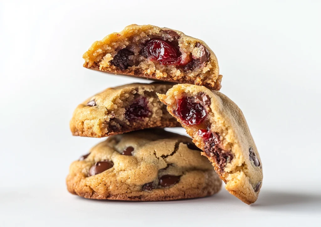Stack of Maraschino Cherry Chocolate Chip Cookies.