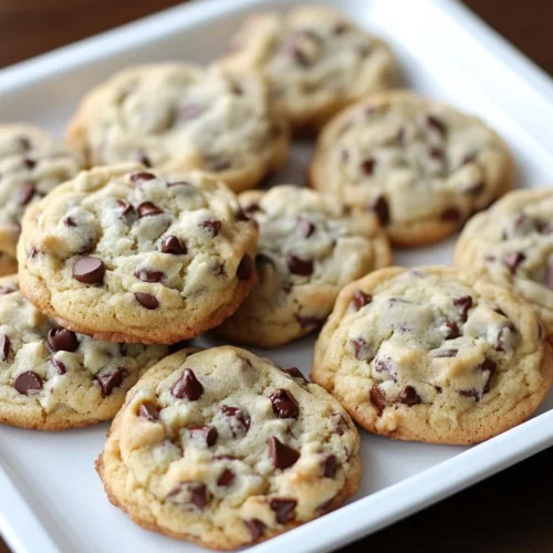 Baked chocolate chip cookies on a white tray.