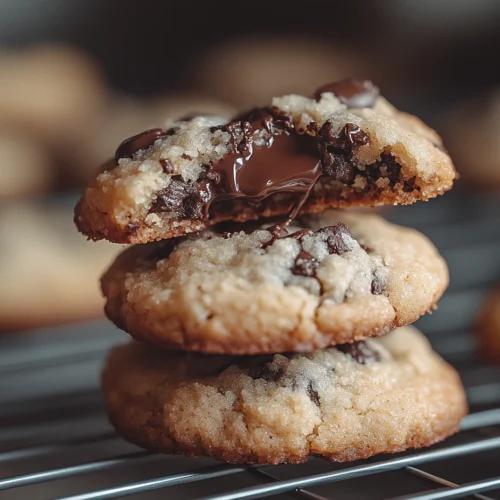 Stack of mini chocolate chip cookies.