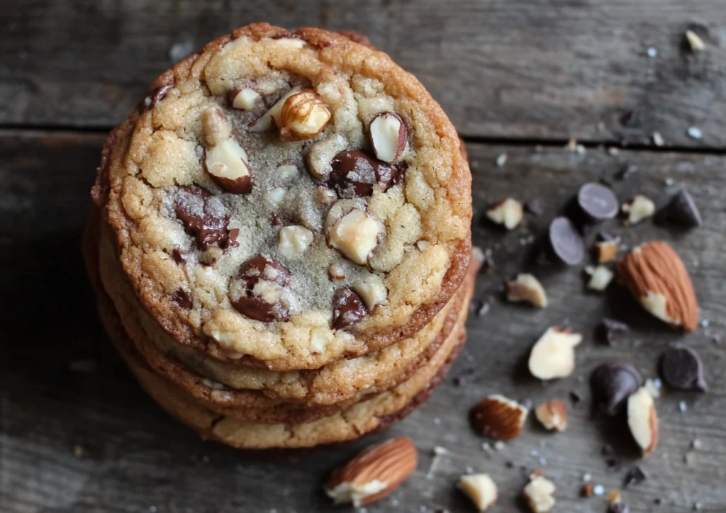 Stacked Nutty Chocolate Chip Cookies.