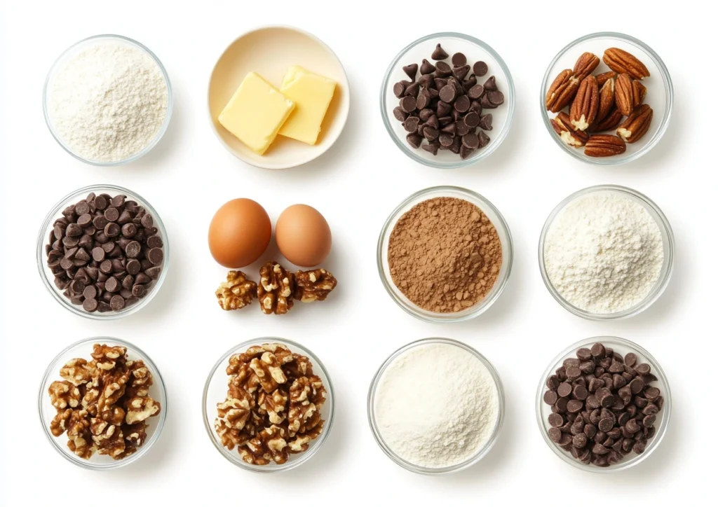 Ingredients for making Nutty Chocolate Chip Cookies.