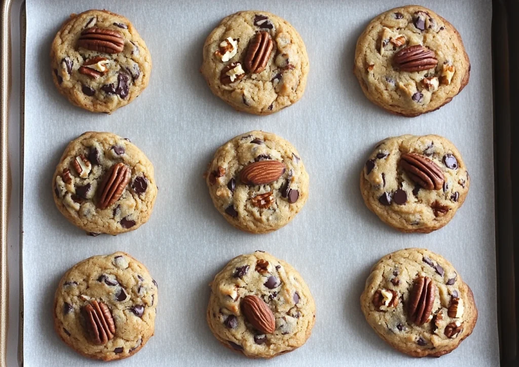 Baked Nutty Chocolate Chip Cookies.