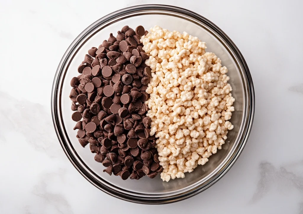Chocolate chips and Rice Krispies added to dough.