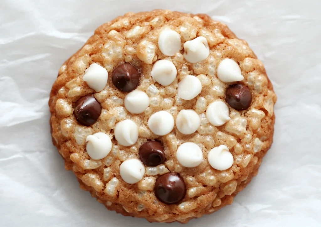 Close-up of a single Rice Krispie Chocolate Chip Cookie.