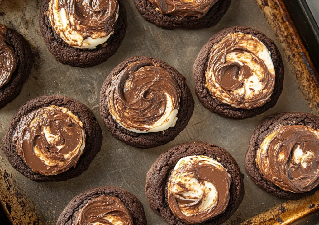 Close-up of a delicious chocolate marshmallow swirl cookies