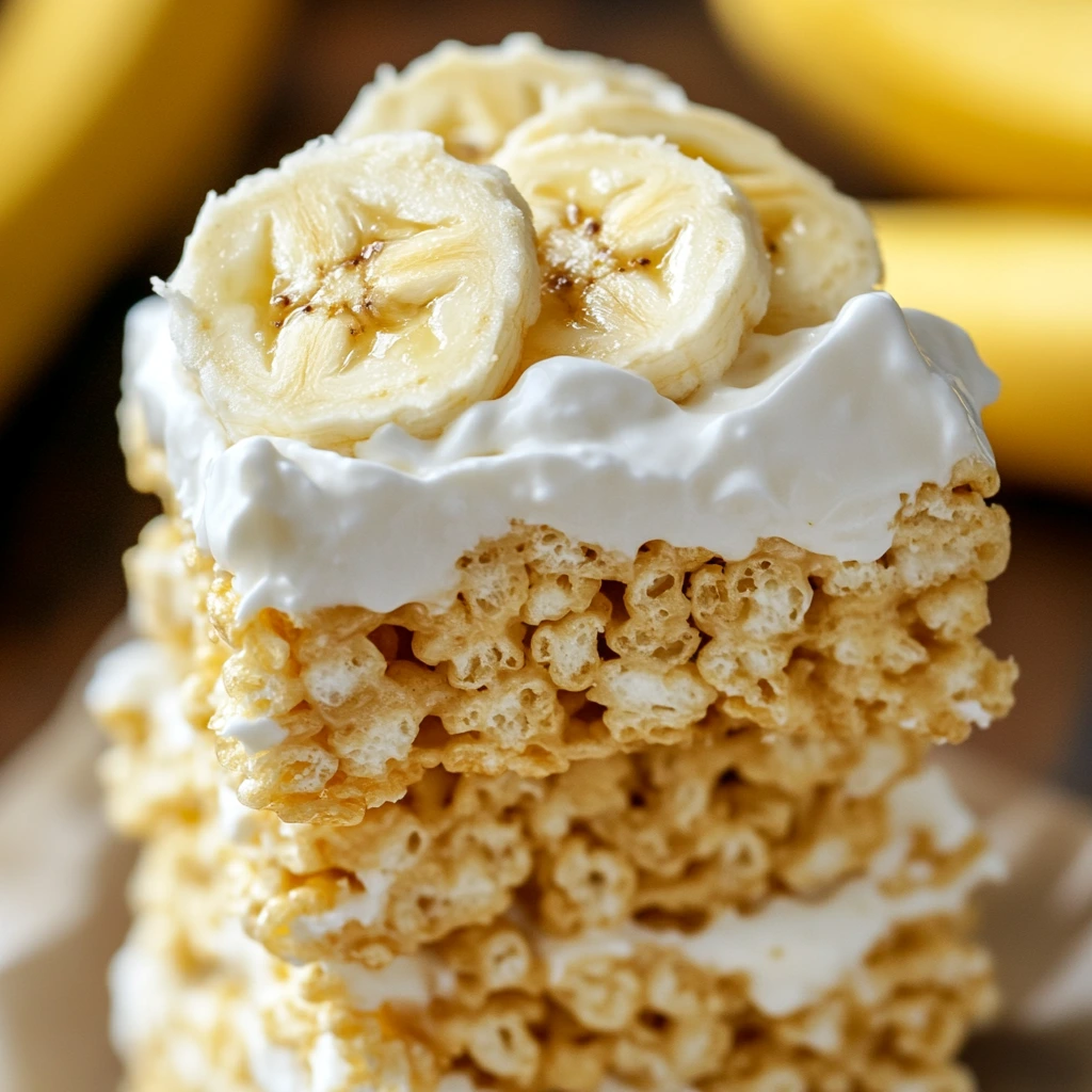 Stack of Banana Pudding Rice Krispies Treats