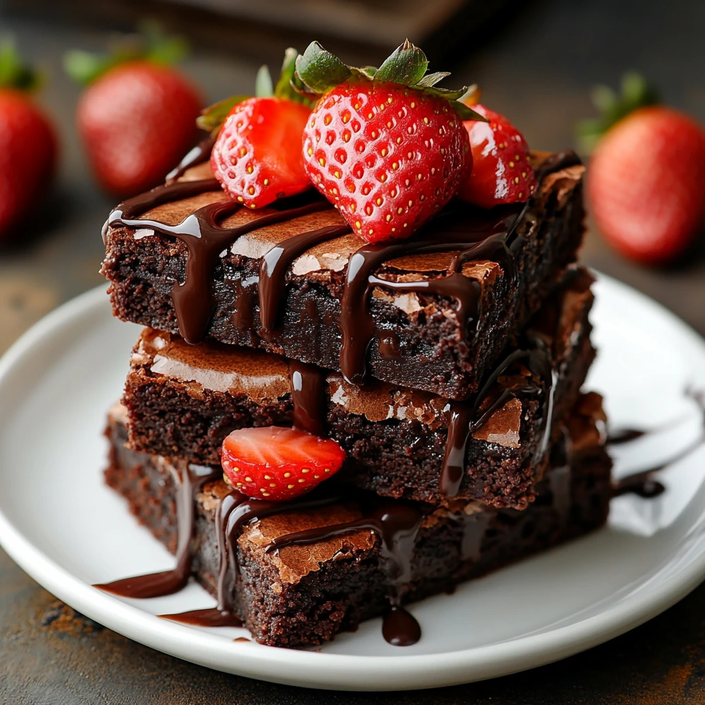 Chocolate Covered Strawberry Brownies on a white plate