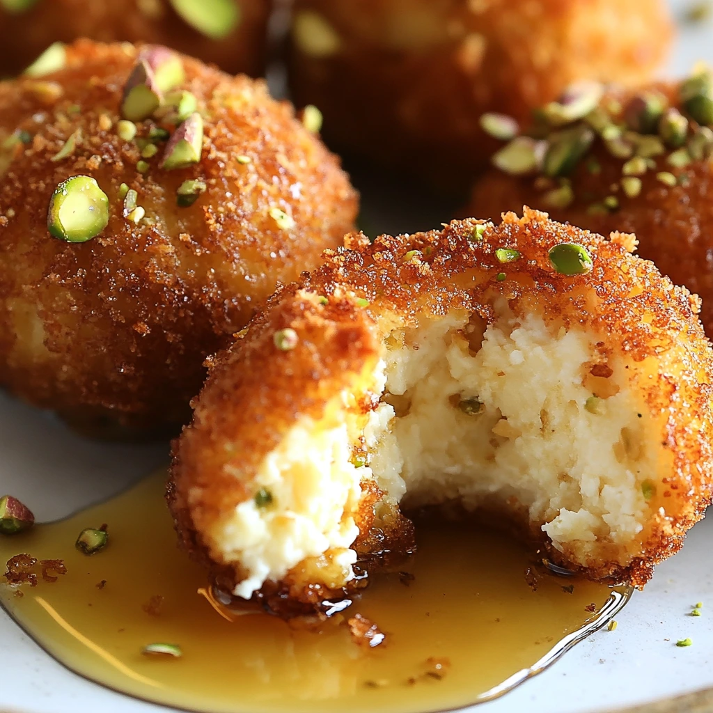Close-up of one Ricotta Pistachio Honey Bite