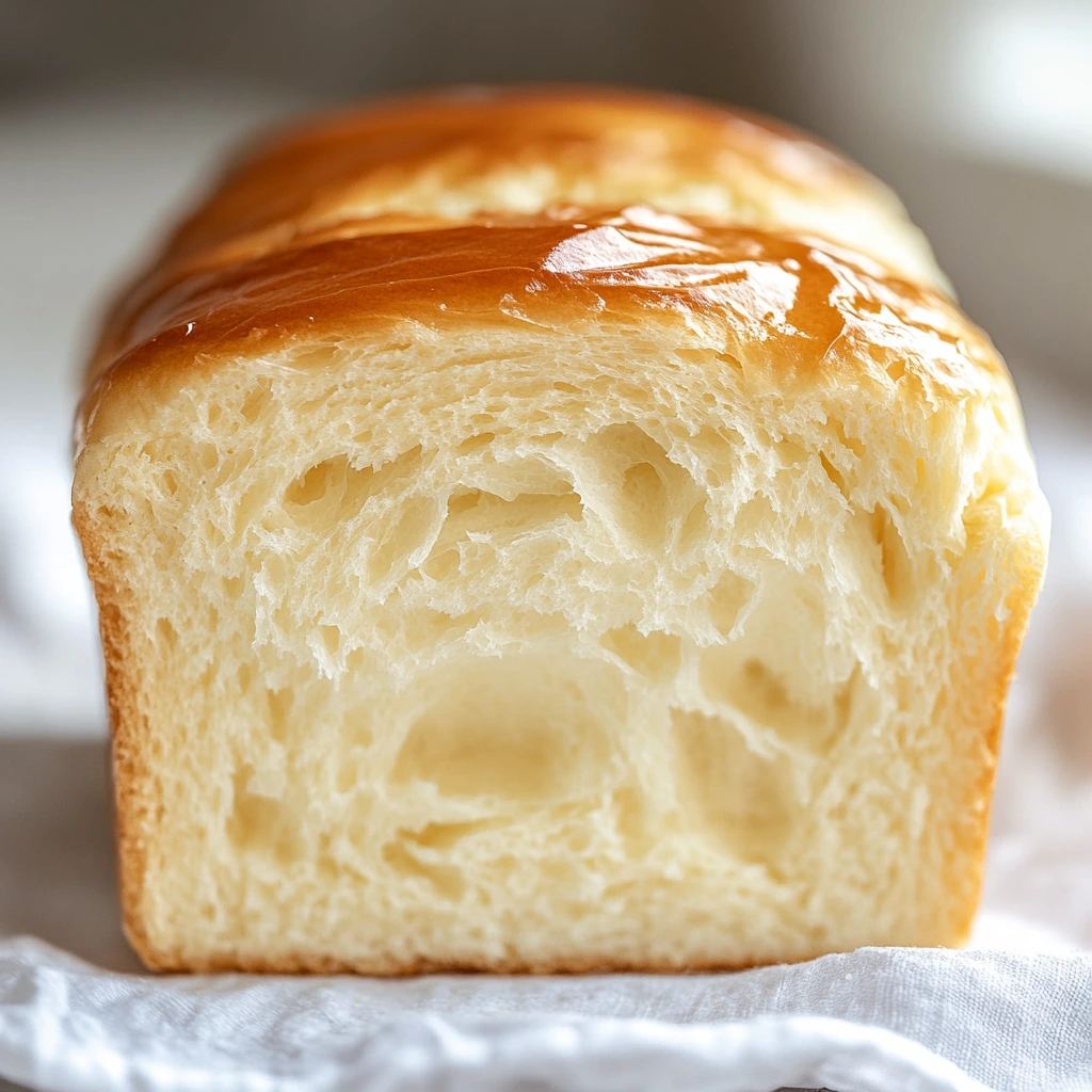 A loaf of Sweet Condensed Milk Bread cut in half
