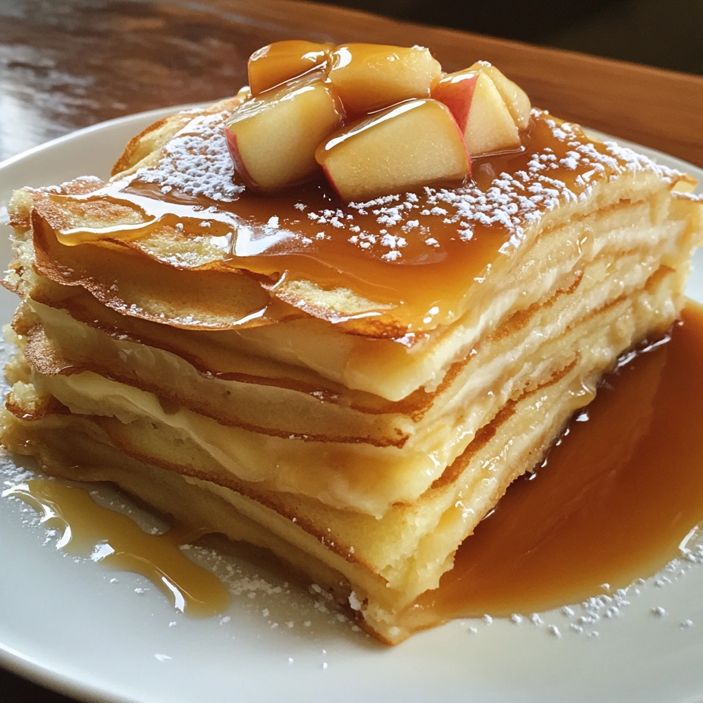 Apple Crepe Cake With Caramel Sauce