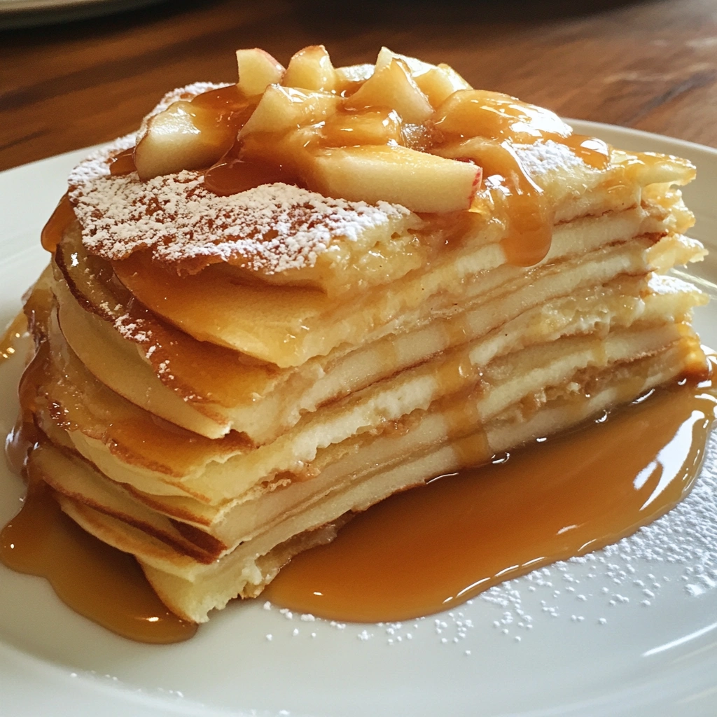 Apple Crepe Cake With Caramel Sauce