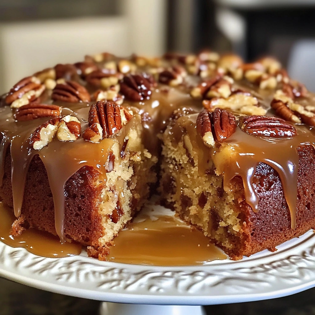 Apple Pecan Cake With Caramel Glaze