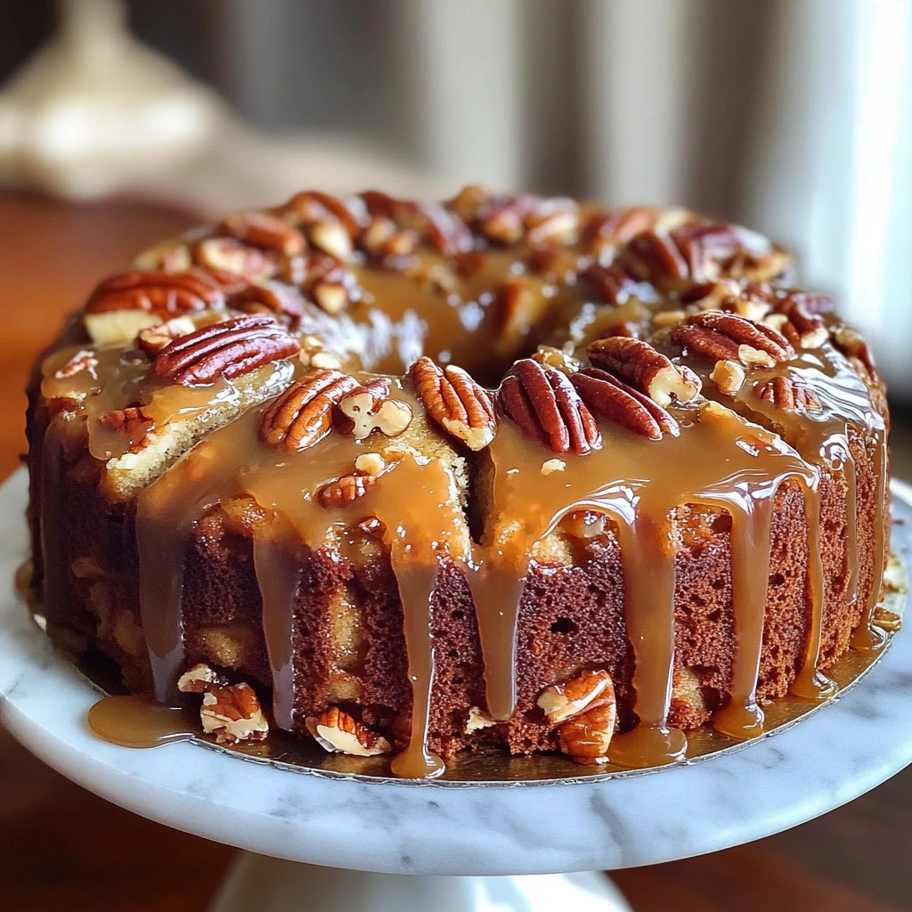 Apple Pecan Cake With Caramel Glaze
