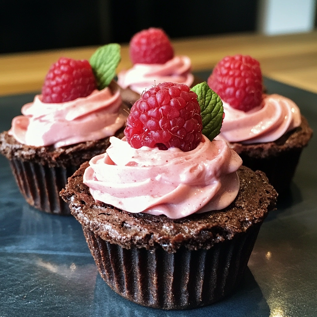 Bite-Size Brownie Cups with Raspberry Mousse