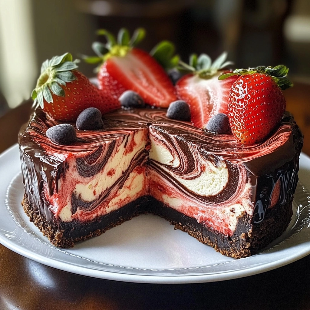Chocolate Strawberry Swirl Cheesecake