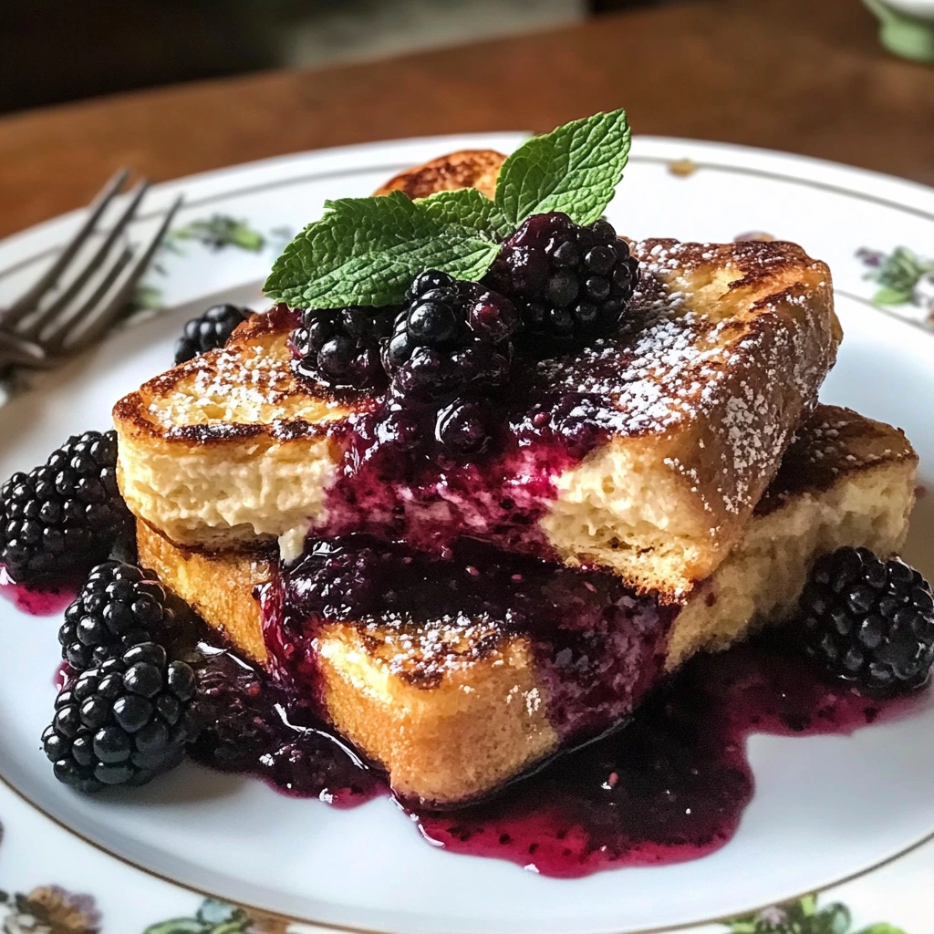 Cream Cheese Stuffed French Toast with Blackberry Compote