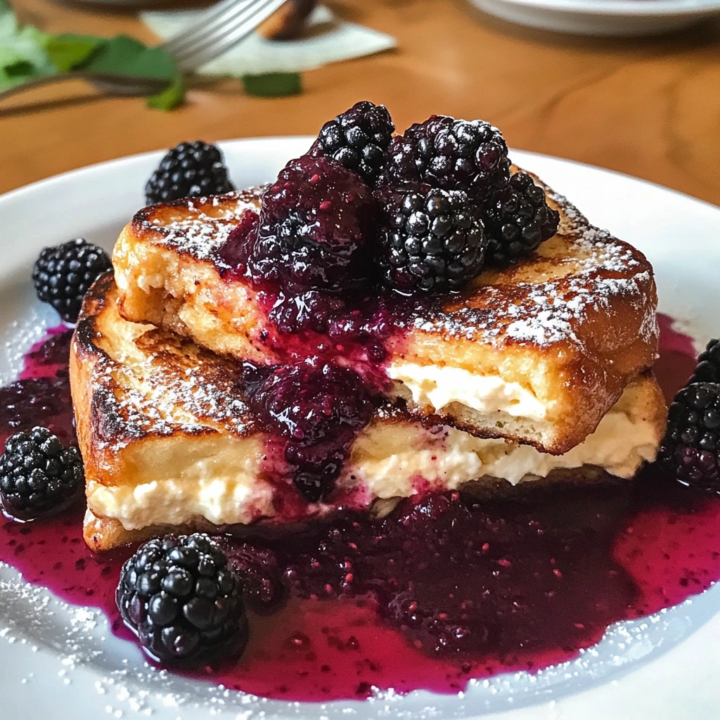 Cream Cheese Stuffed French Toast with Blackberry Compote