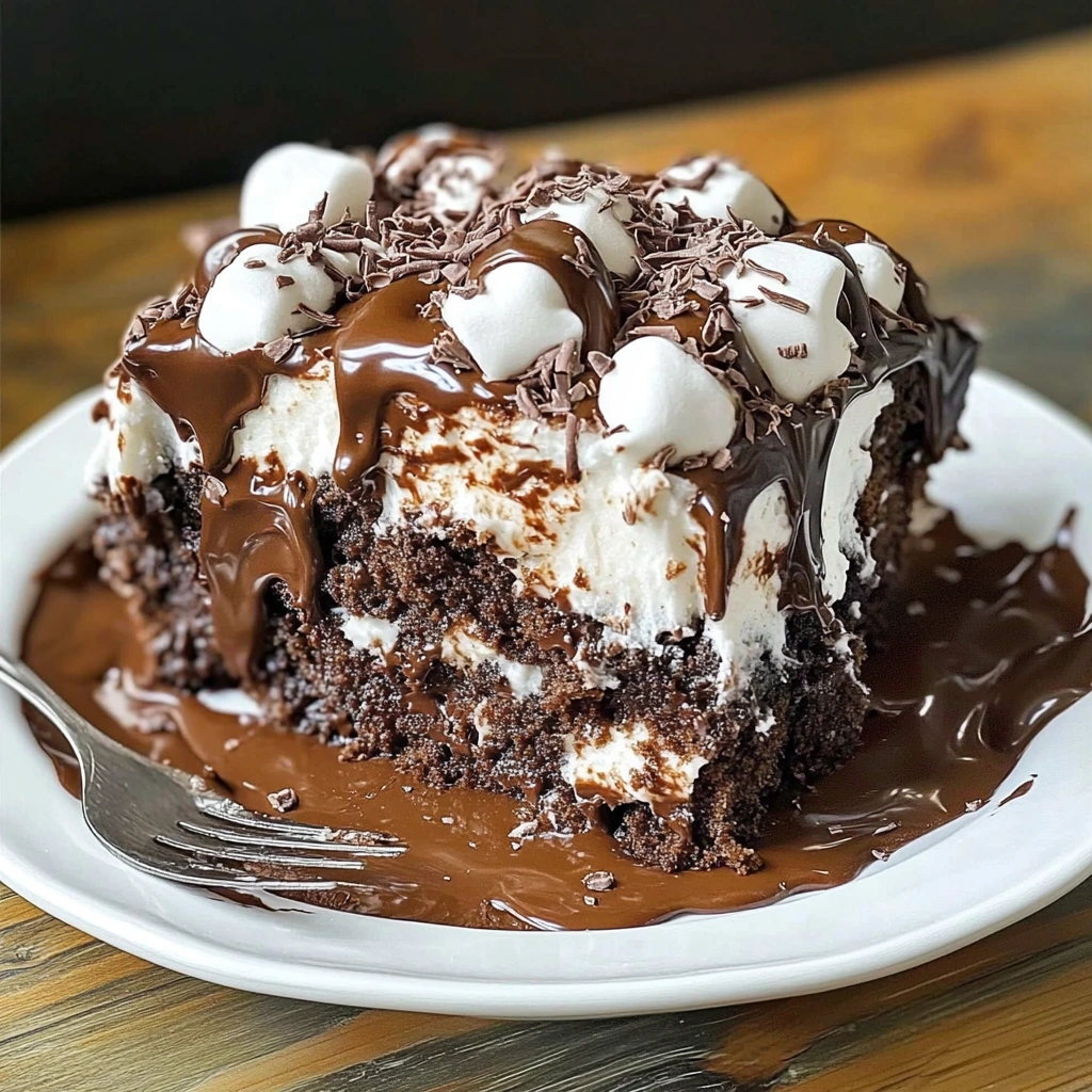Marshmallow Chocolate Poke Cake