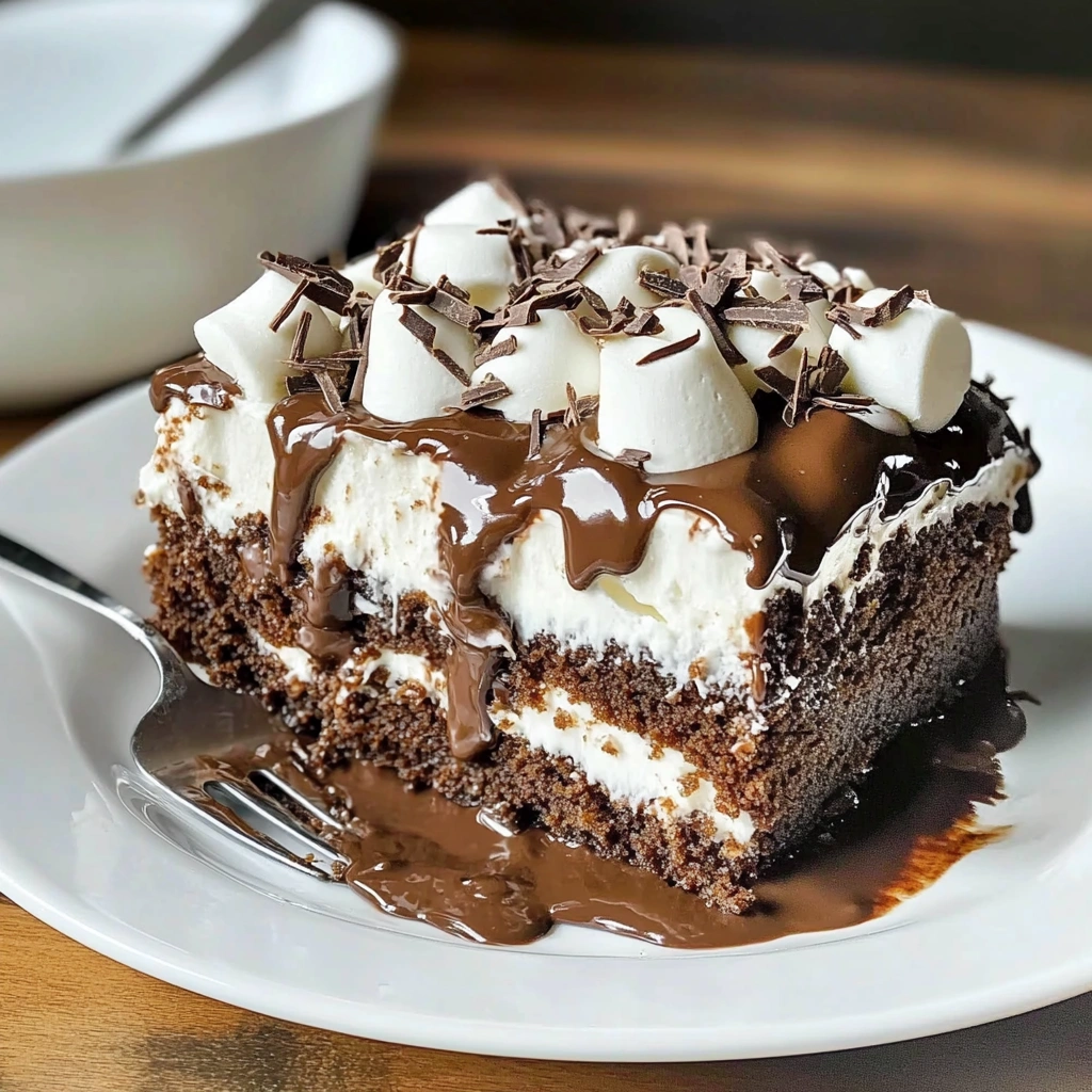 Marshmallow Chocolate Poke Cake