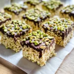 Pistachio Rice Krispie Treats with Dark Chocolate