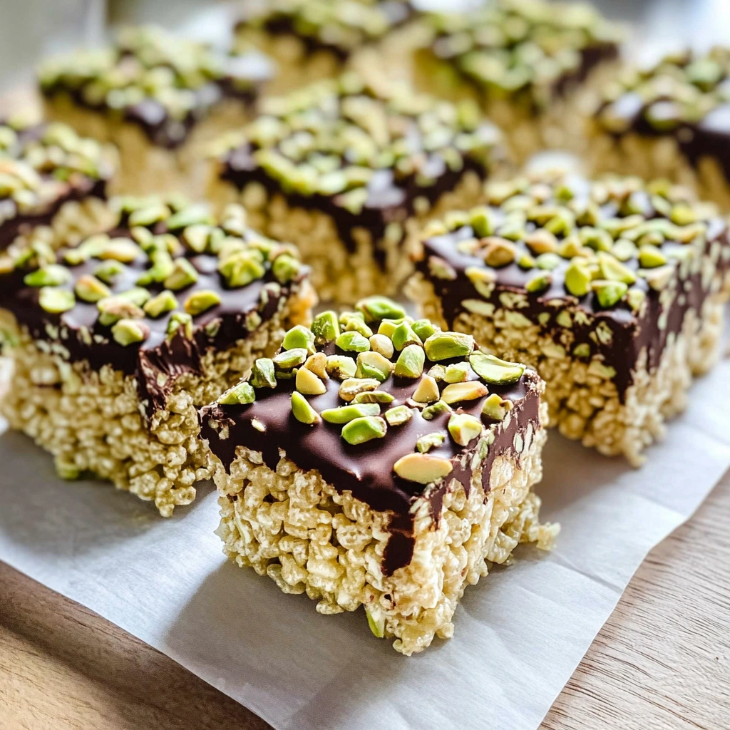 Pistachio Rice Krispie Treats with Dark Chocolate