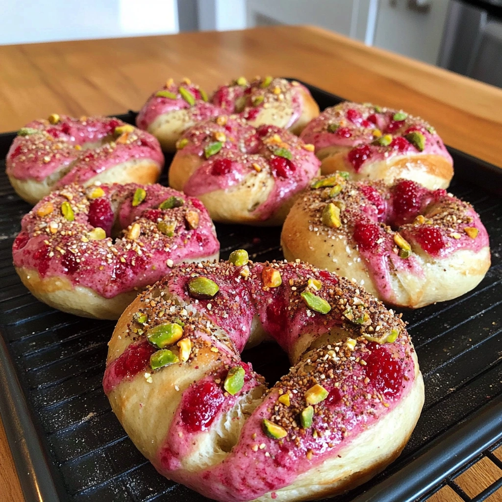 Raspberry Pistachio Sourdough Bagels
