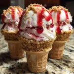 Frozen Strawberry Cheesecake Parfait Cones