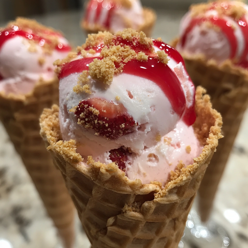Frozen Strawberry Cheesecake Parfait Cones