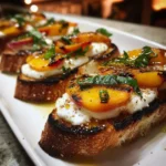 Grilled Peach Burrata Bruschetta with Hot Honey