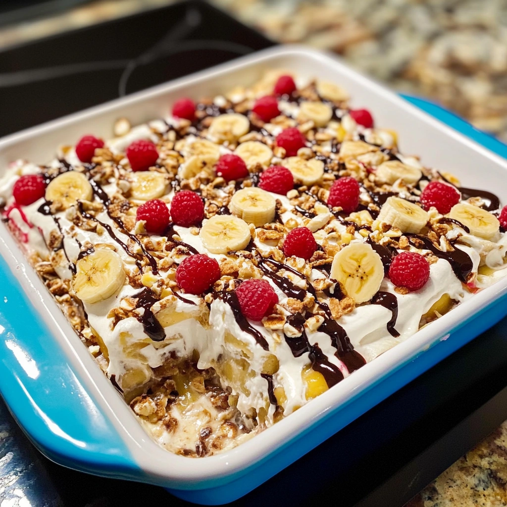 No-Bake Banana Split Lasagna
