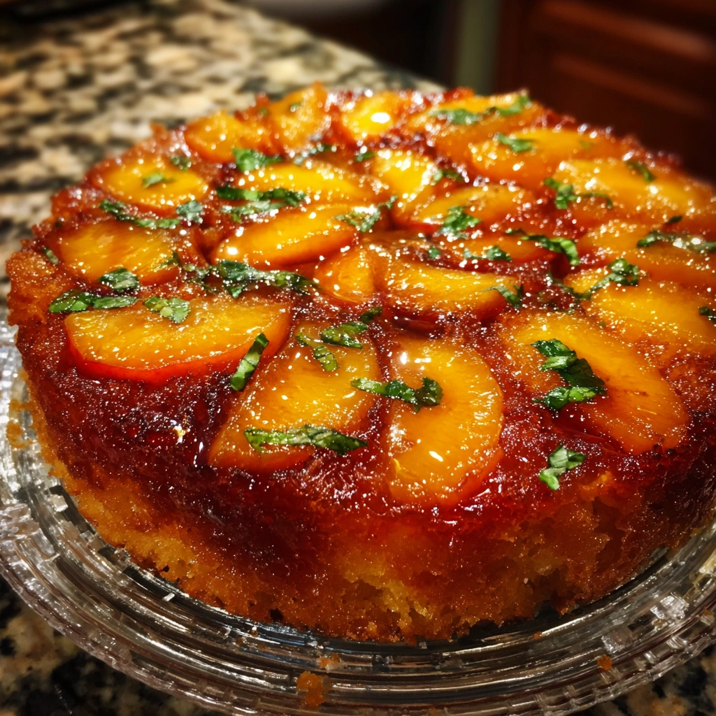Peach Basil Upside-Down Cake