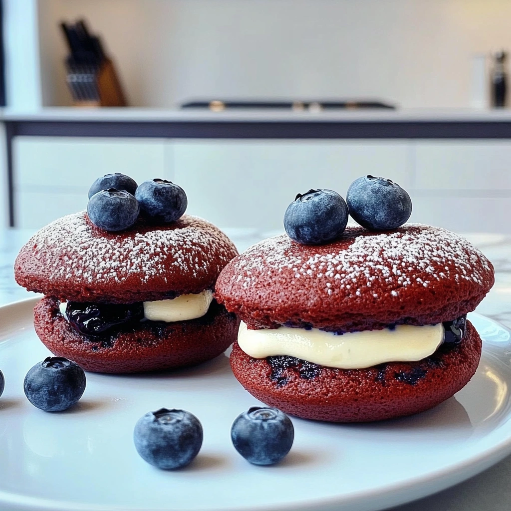 Red Velvet Whoopie Pies with Blueberries