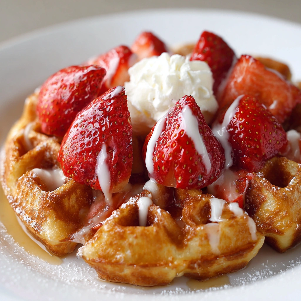 Strawberry Cream Mochi Waffles