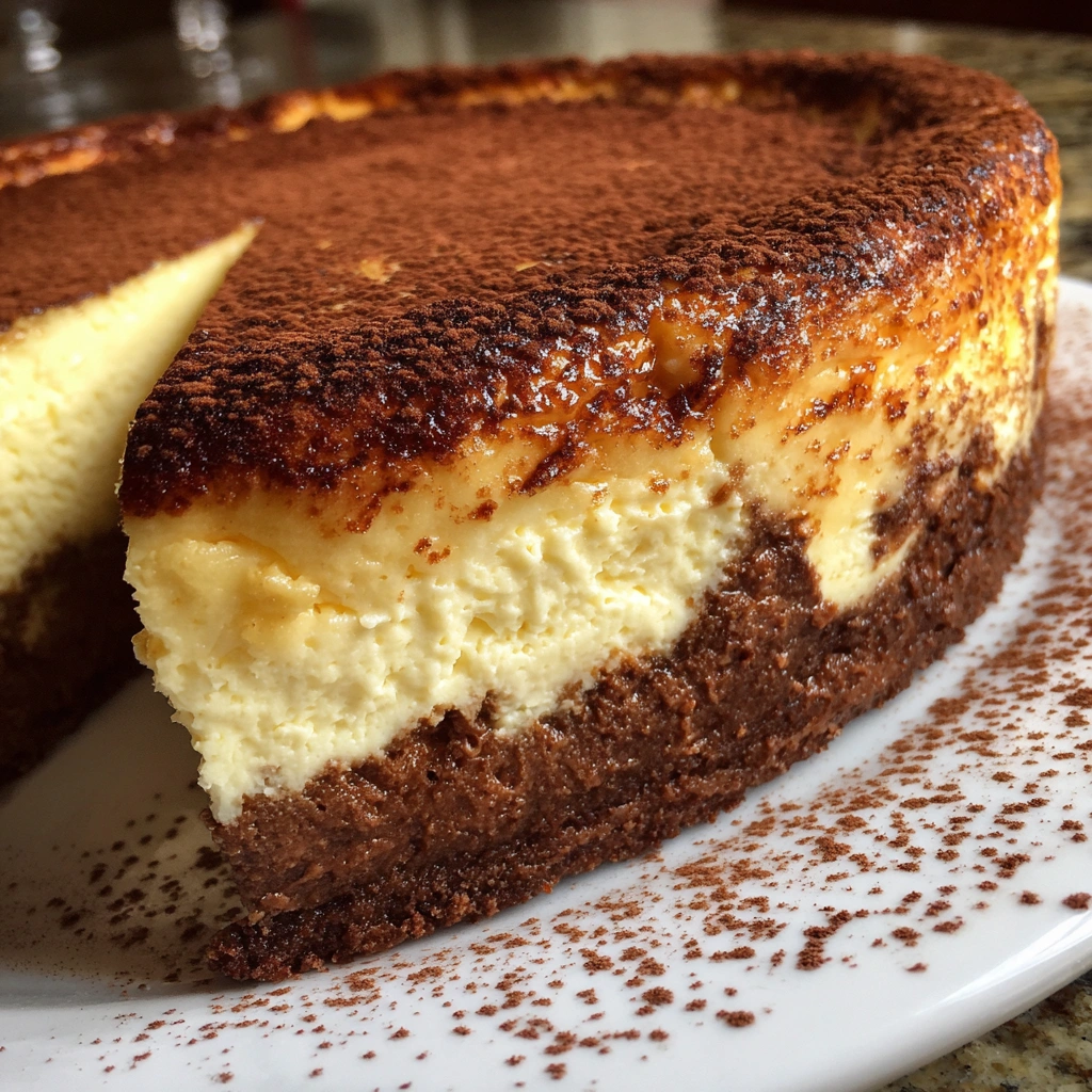 Brownie Crust Tiramisu Cheesecake