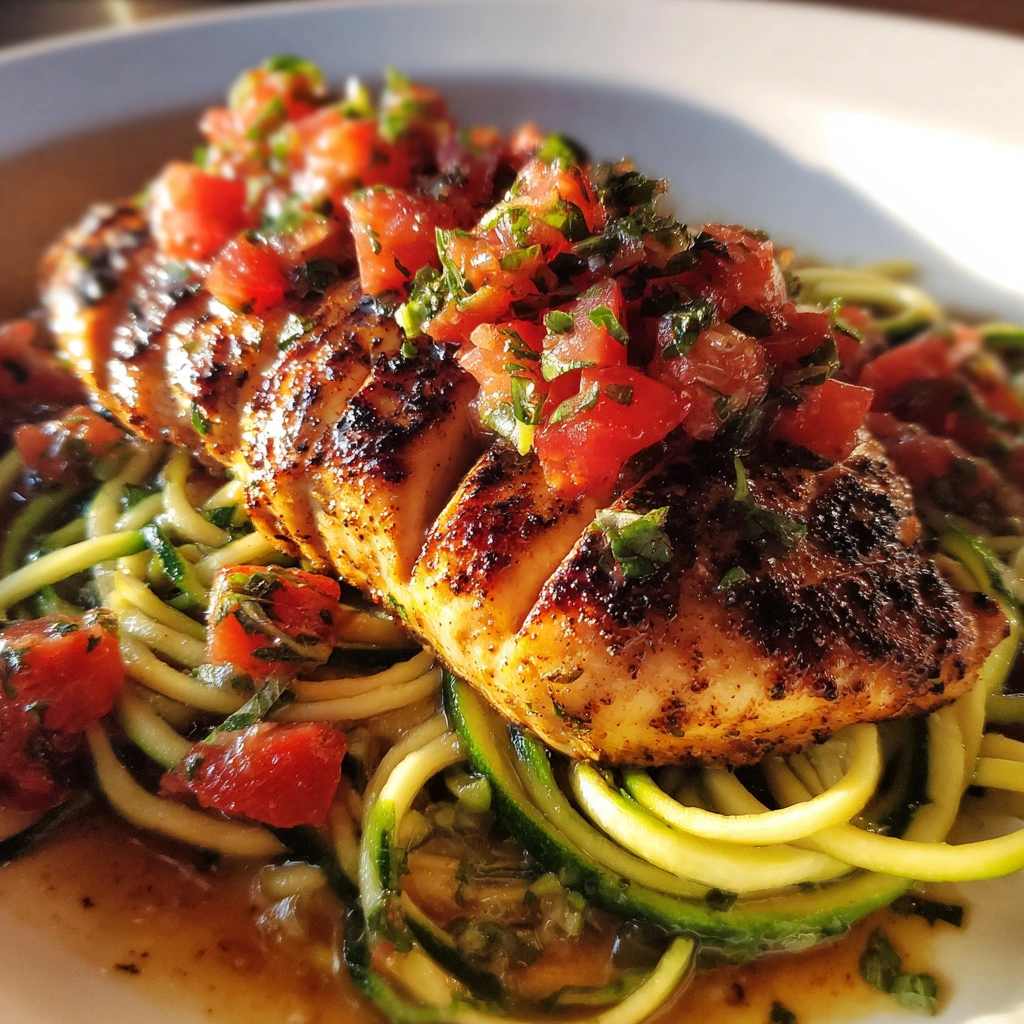 Bruschetta Chicken with Zucchini Noodles