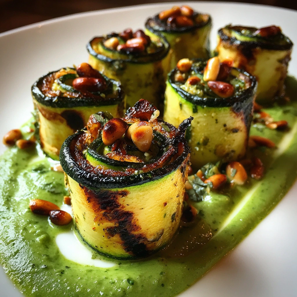 Charred Zucchini Roll-Ups with Pesto Cream