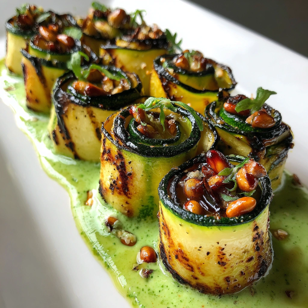 Charred Zucchini Roll-Ups with Pesto Cream