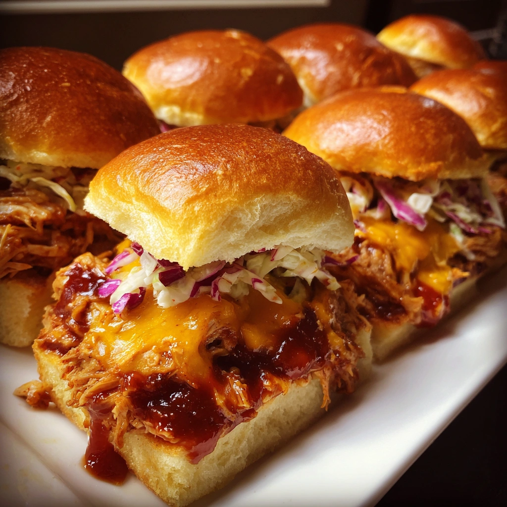 Cheesy BBQ Pulled Chicken Sliders