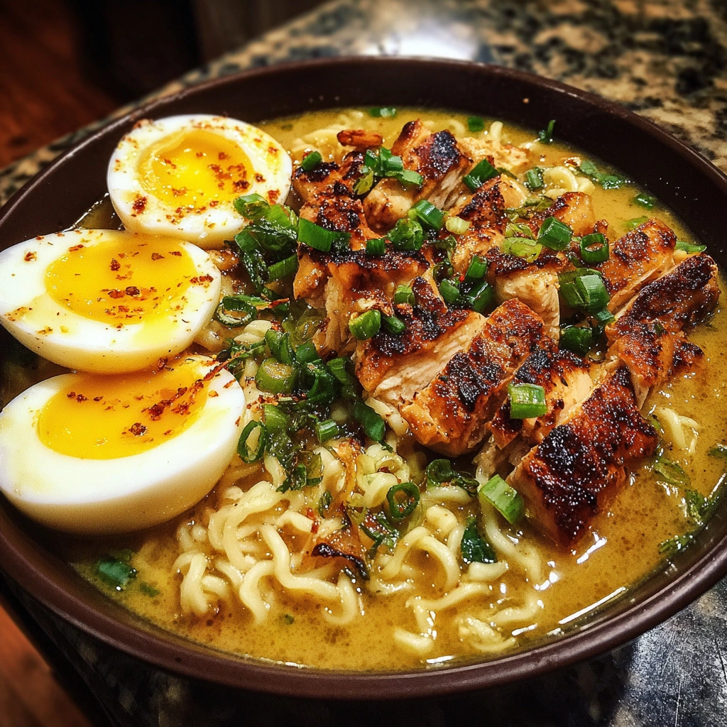 Chicken Ramen with Creamy Garlic Sauce