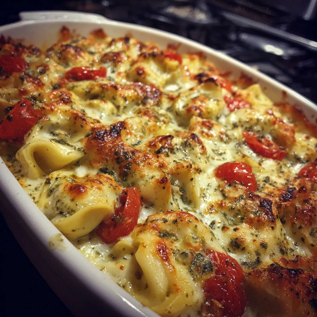 Creamy Pesto Tortellini Bake