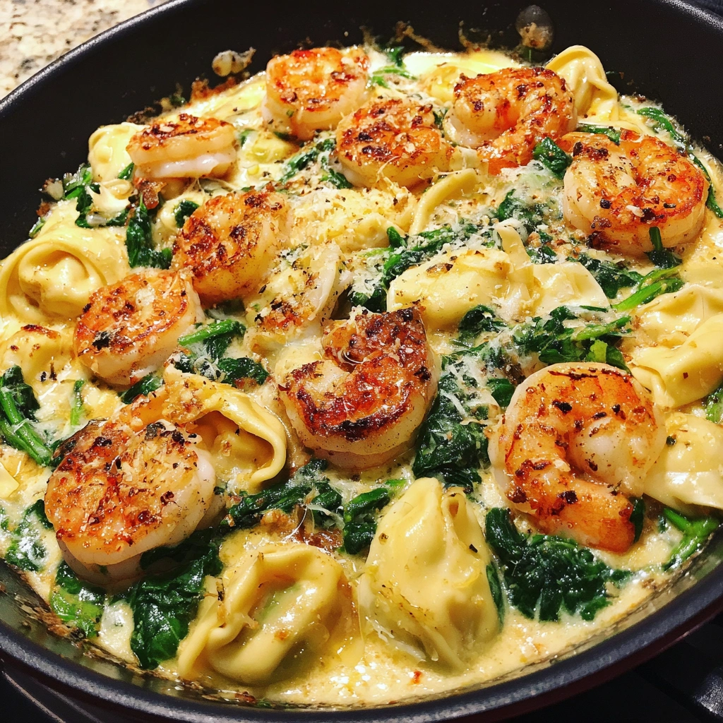Creamy Shrimp & Spinach Tortellini Skillet