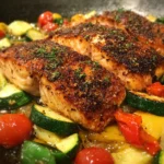Crispy Lemon Garlic Salmon with Summer Veggies