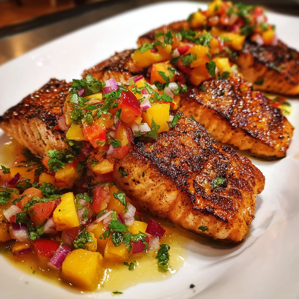 Garlic Butter Salmon with Peach Salsa