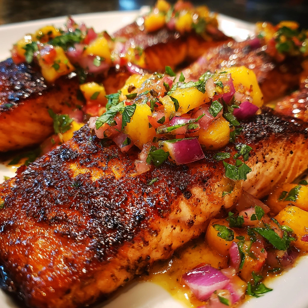 Garlic Butter Salmon with Peach Salsa