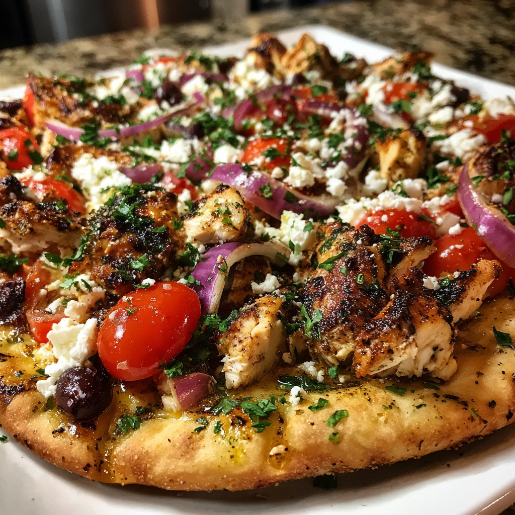 Greek Chicken Pita Pizza