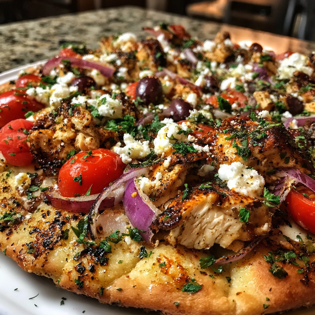 Greek Chicken Pita Pizza