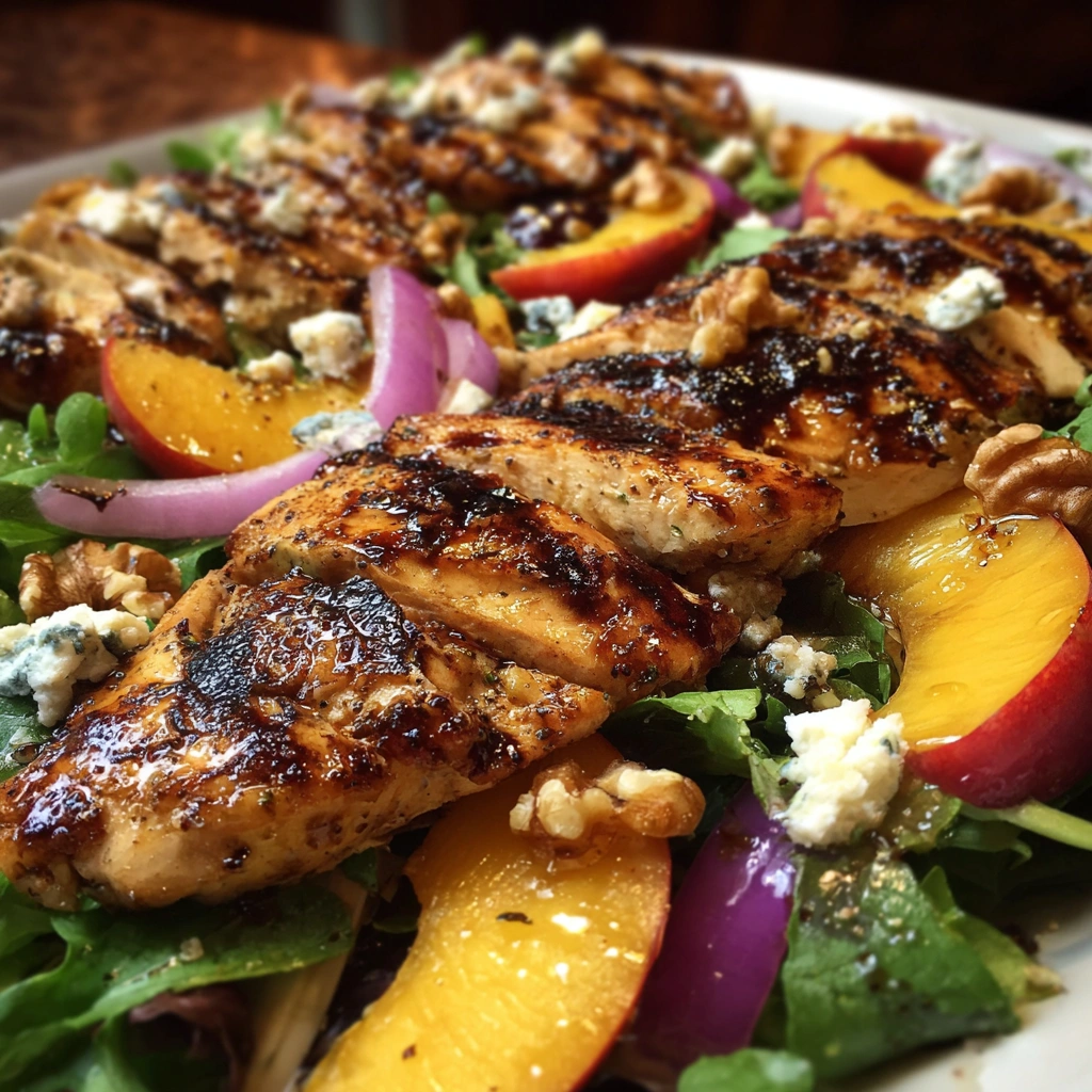 Grilled Chicken Peach Salad with Honey Balsamic Dressing