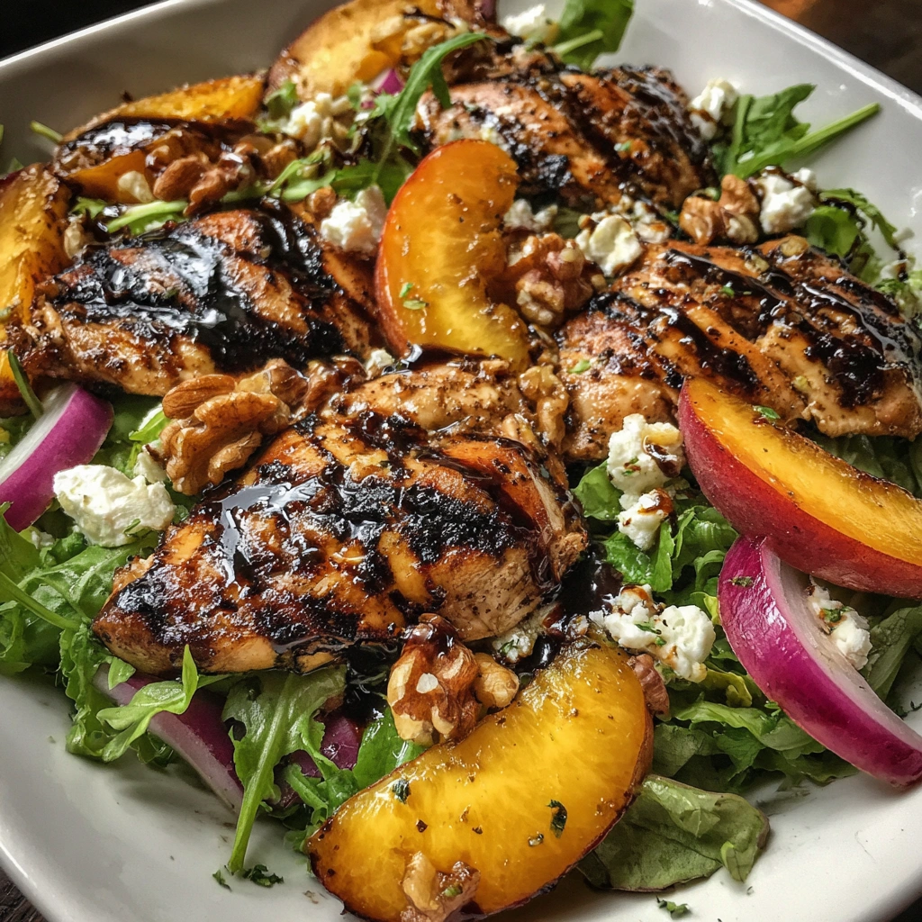 Grilled Chicken Peach Salad with Honey Balsamic Dressing