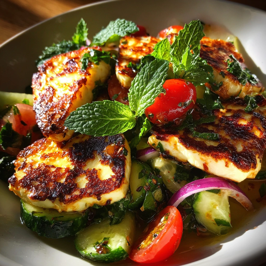 Grilled Halloumi and Cucumber Salad